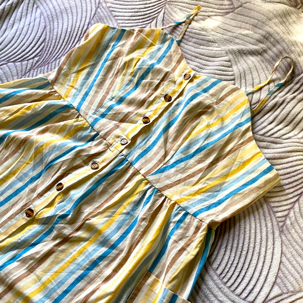 🚫🚫 SOLD 🚫🚫 Multi-color Striped Button-up Plus Size Dress 4XL